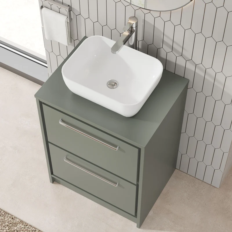 Lille 600mm Floor Standing 2 Drawer Vanity Unit & Worktop - Fern Green Matt