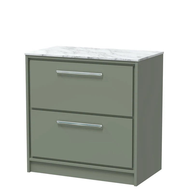 Lille 800mm Floor Standing 2 Drawer Vanity Unit & Carrera Marble Worktop - Fern Green Matt