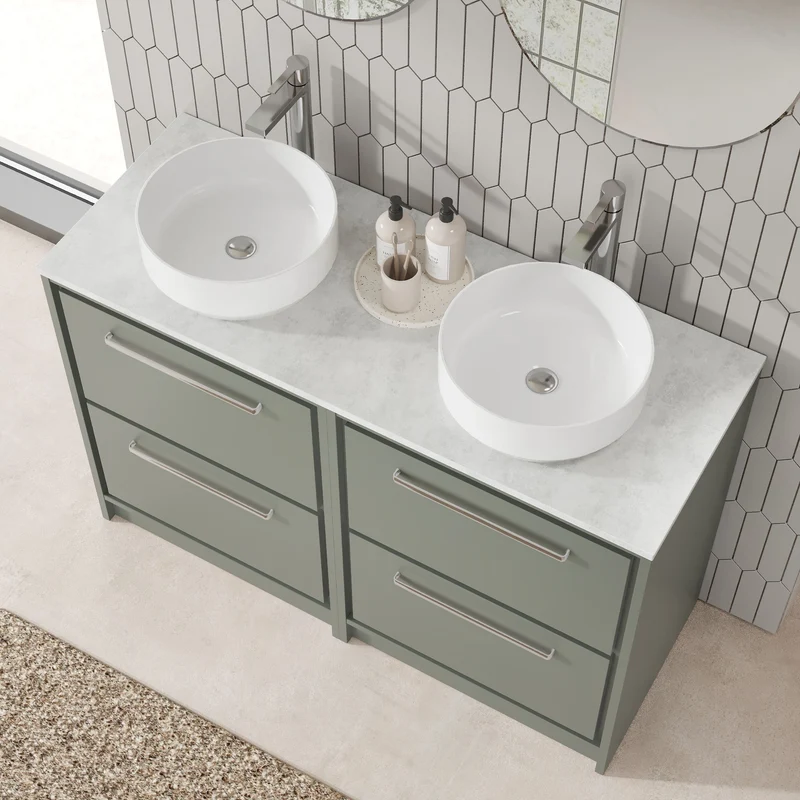 Lille 1200mm Floor Standing 4 Drawer Vanity Unit & White Marble Worktop - Fern Green Matt