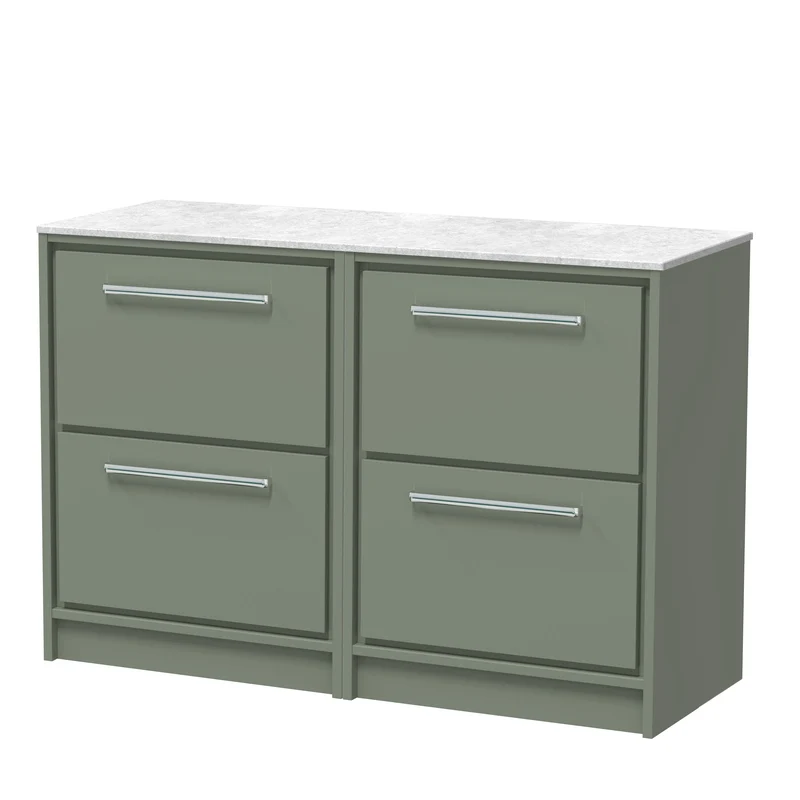 Lille 1200mm Floor Standing 4 Drawer Vanity Unit & White Marble Worktop - Fern Green Matt