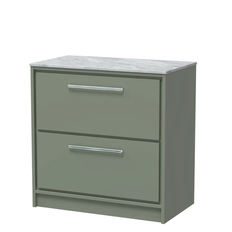 Lille 800mm Floor Standing 2 Drawer Vanity Unit & Grey Marble Worktop - Fern Green Matt