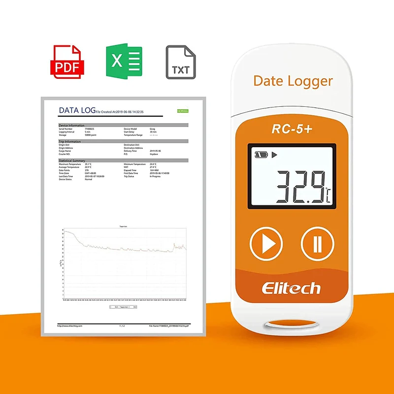 Enregistreur de données Elitech RC-5+, enregistreur de température USB, rapport PDF