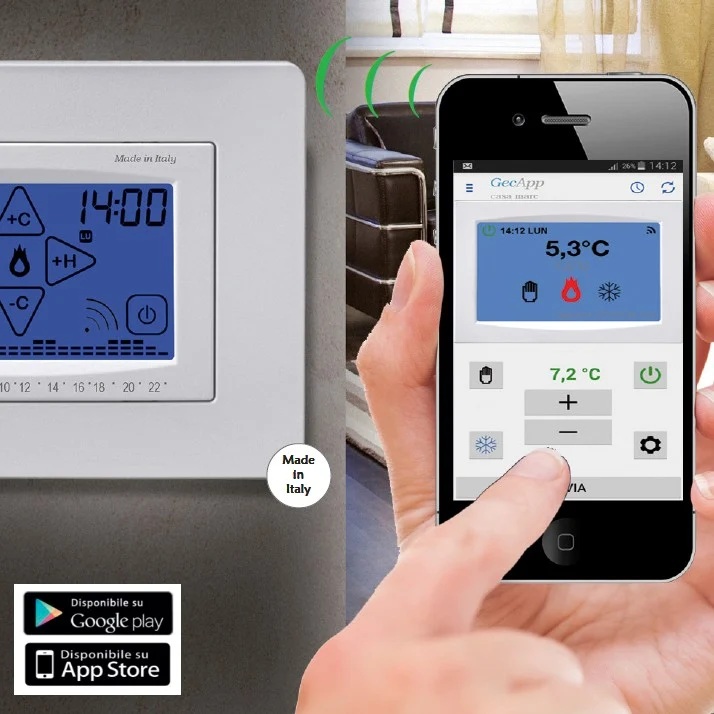 Chronothermostat intégré anthracite, Wi-Fi, ADSL, écran tactile, vert, GecApp Crono