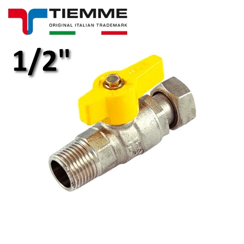 Robinet à bille mâle droit 1/2" avec levier papillon jaune pivotant - TIEMME
