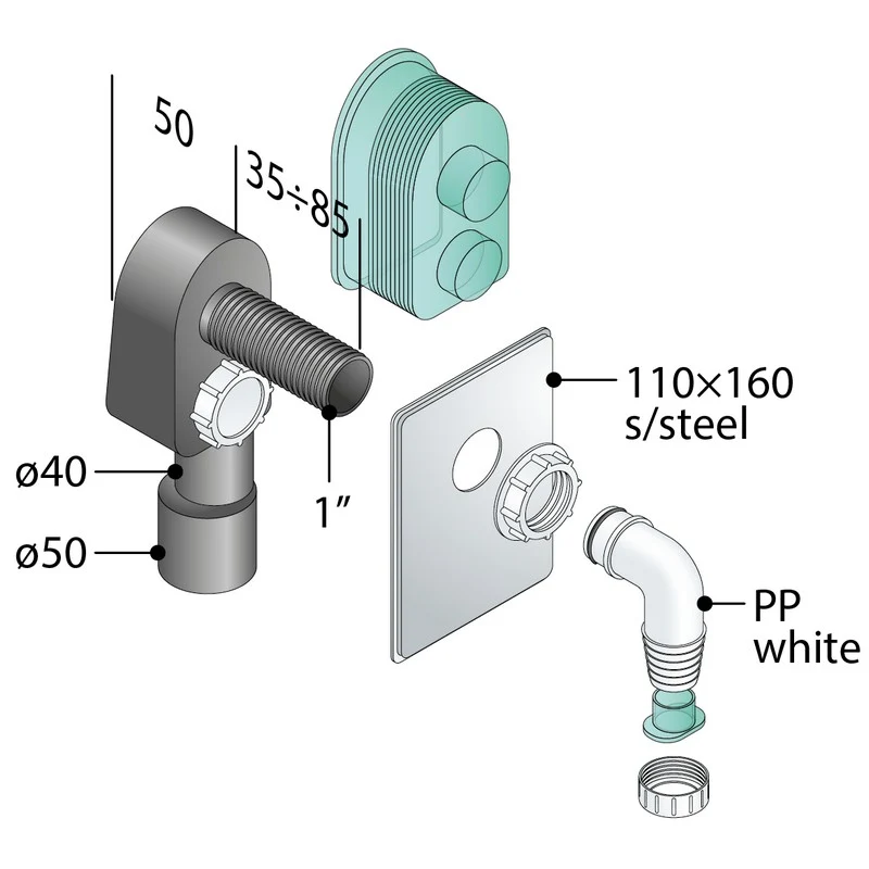 Siphon intégré pour lave-linge et lave-vaisselle avec plaque en acier inoxydable - TEA Calimero