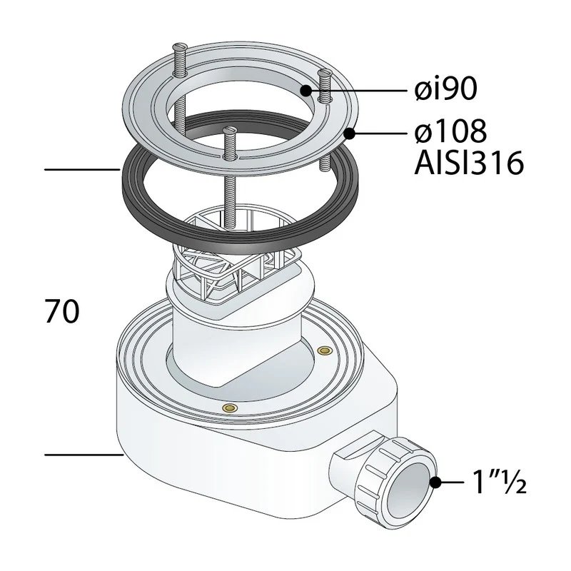 Bonde de douche en PP sans grille pour receveur de douche avec trou de Ø 90 mm - TEA Altair