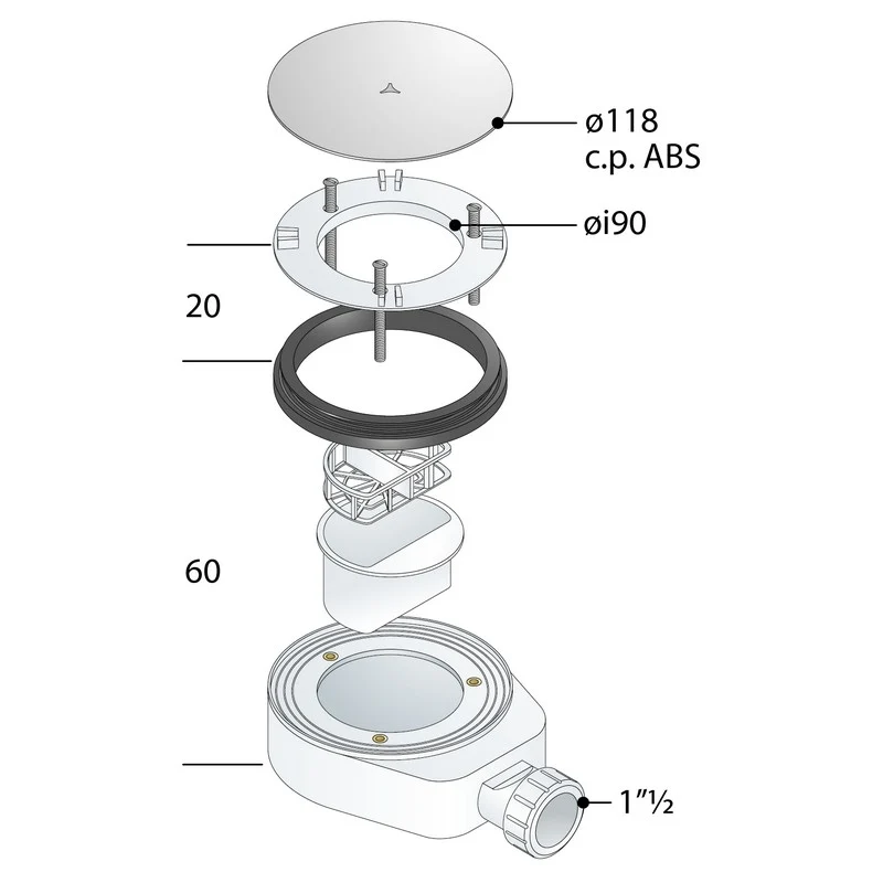 Bonde de douche en PP avec grille pour receveur de douche avec trou de Ø 90 mm - TEA Auva Mini