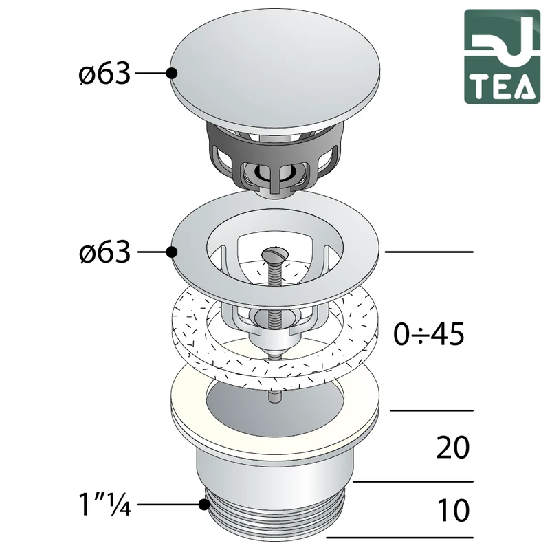 Bonde de vidange à flux libre en laiton chromé pour lavabo et bidet - 7542.710.5