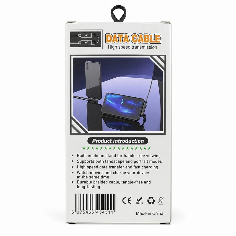 CAVO TYPE-C A TYPE-C 240W FAST CHARGING SUPPORTO SMARTPHONE PIEGHEVOLE NERO DATI