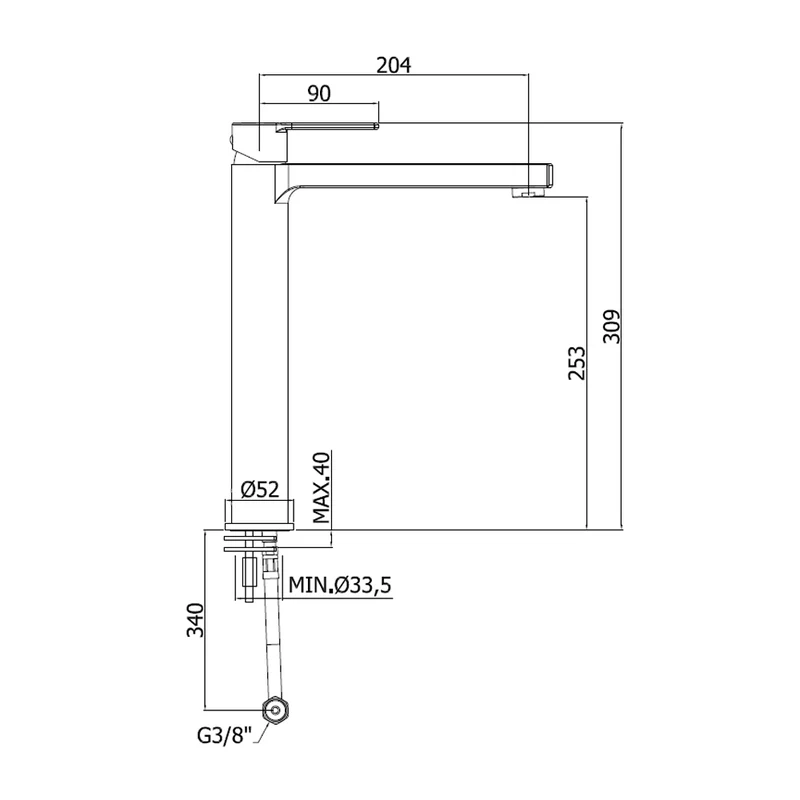 Mitigeur de lavabo allongé RIN081 CR RINGO PAFFONI sans bonde