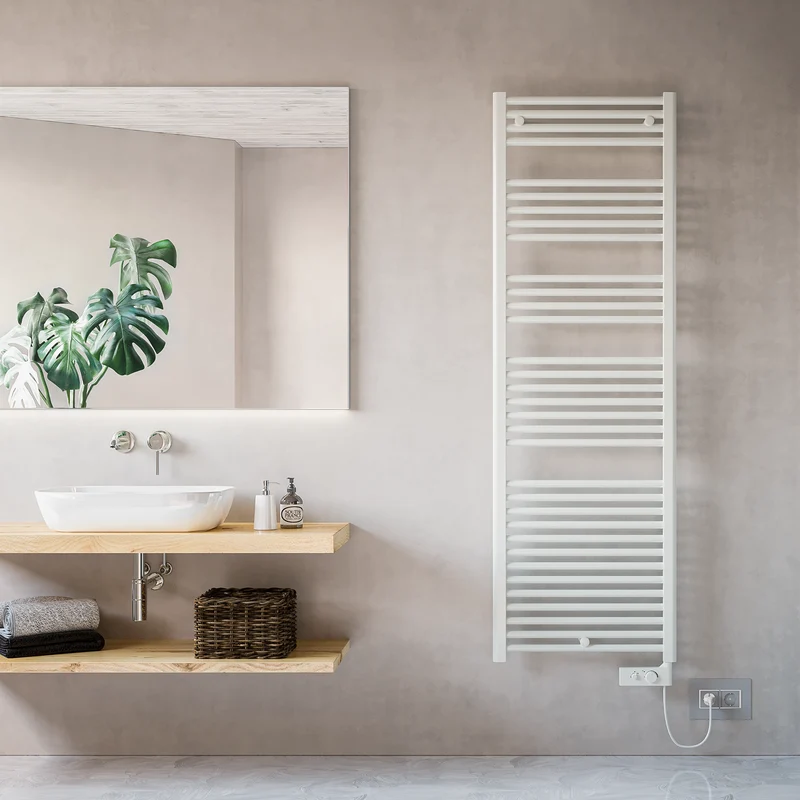 Sèche-serviettes électrique CORTINA, blanc, 170 x 55 cm, avec thermostat - radiateur de salle de bain