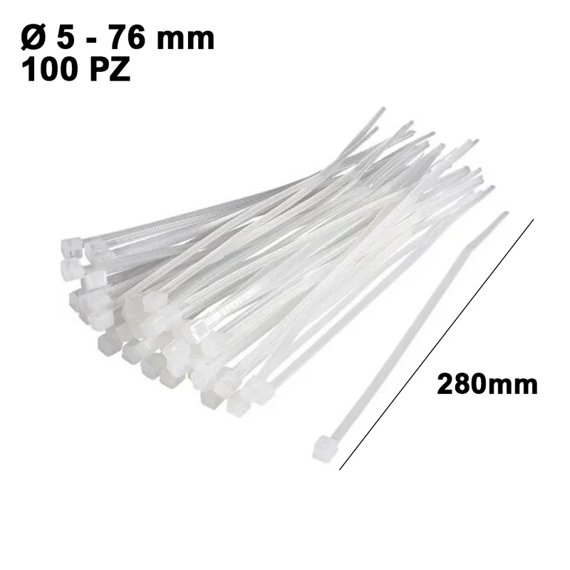 Colliers de serrage en nylon plastique pour électriciens, longueur 280 mm - lot de 100