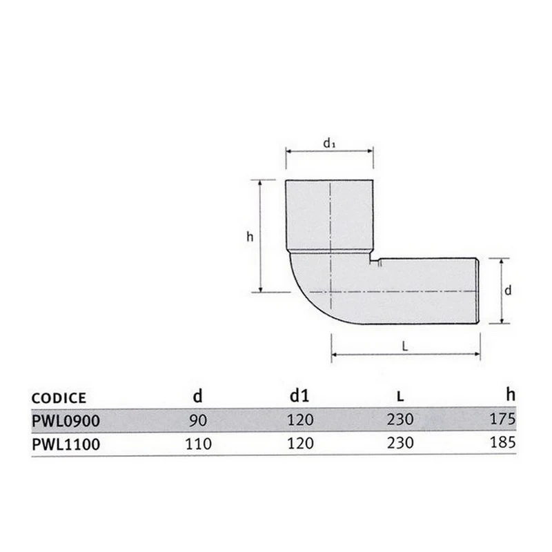 Coude à 90° pour WC Ø 90 mm pour bonde à emboîtement allongée