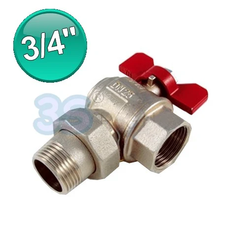 Vanne à boisseau sphérique coudée 3/4'' M-F avec raccord ISO 228 - levier rouge