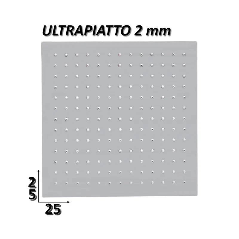 Pommeau de douche carré ultra-mince en acier inoxydable de 25 x 25 cm