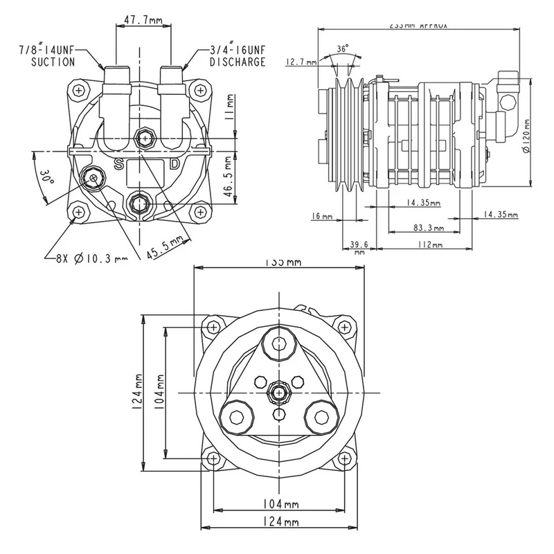 Compresseur QP13-1802 - Diam 119 PV8 3E 12v