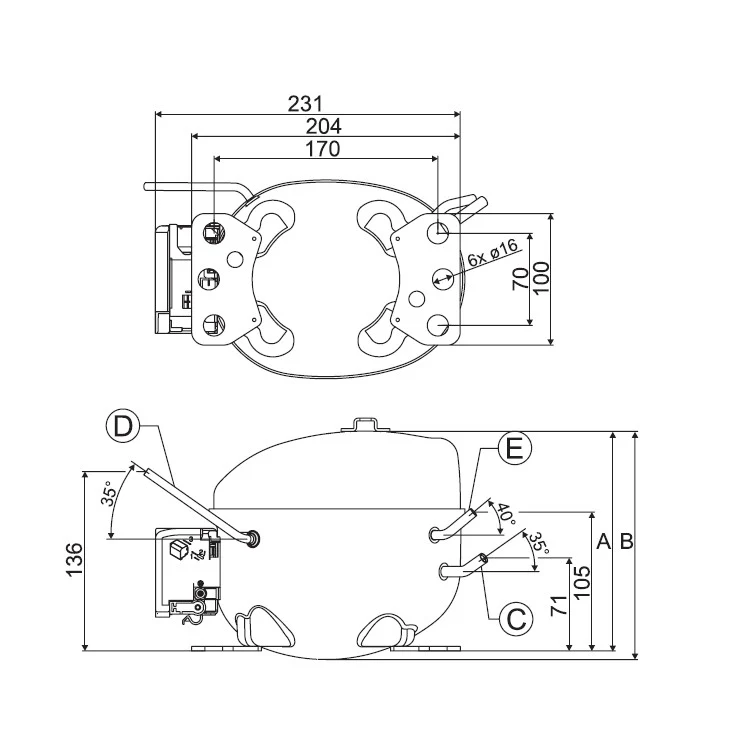 Compresseur gaz R600a LBP 1/9 Hp 5,6 cm3 Secop ACC Cubigel Elecrotolux HKK55AA