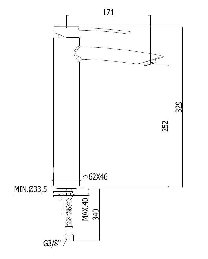 Mitigeur de lavabo allongé sans bonde BERRY BR081 CR