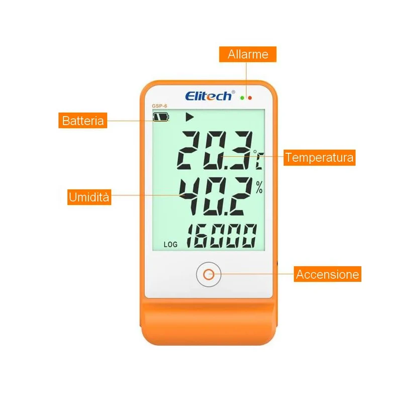 Enregistreur de données de température et d'humidité à 16 000 points pour la chaîne du froid frigorifique