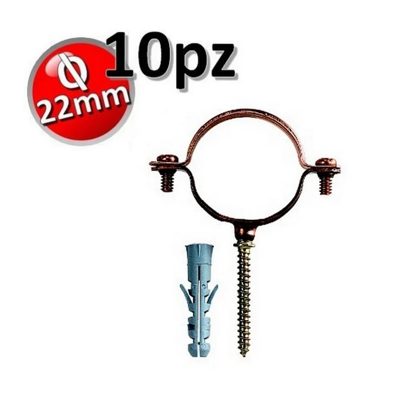 Collier en cuivre pour tuyaux en cuivre D.22 avec vis et bouchon - lot de 10