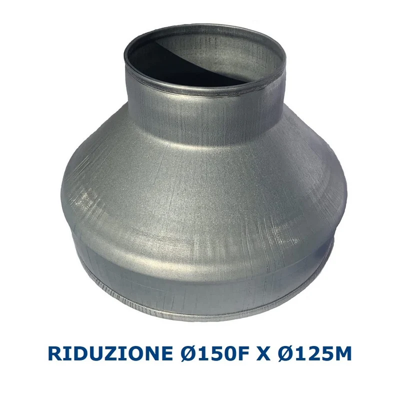 Réduction Ø 150 mm femelle x 125 mm mâle en acier galvanisé pour conduits d'air