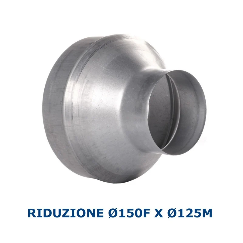Réduction Ø 150 mm femelle x 125 mm mâle en acier galvanisé pour conduits d'air