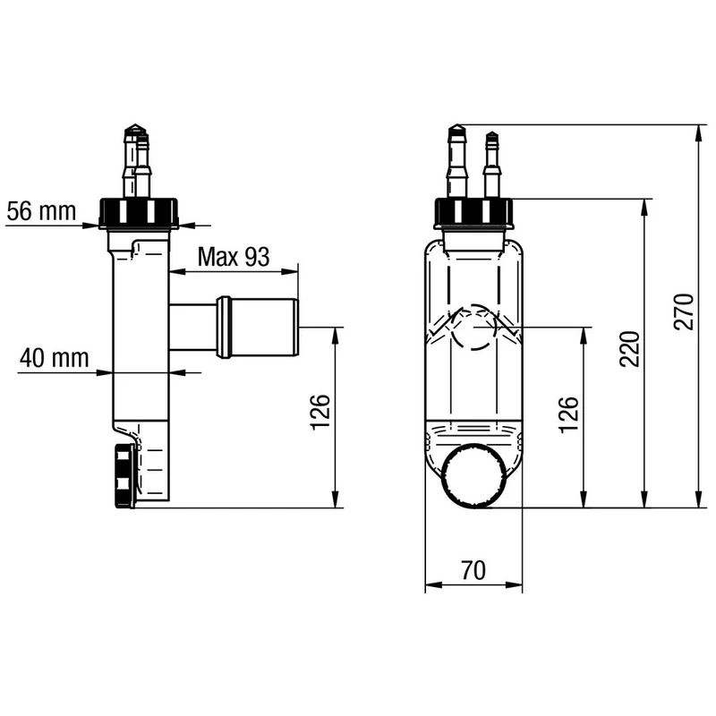 Siphon compact et inspectable à double raccordement pour la vidange des chaudières, lave-linge ou lave-vaisselle Spazio NT Clima