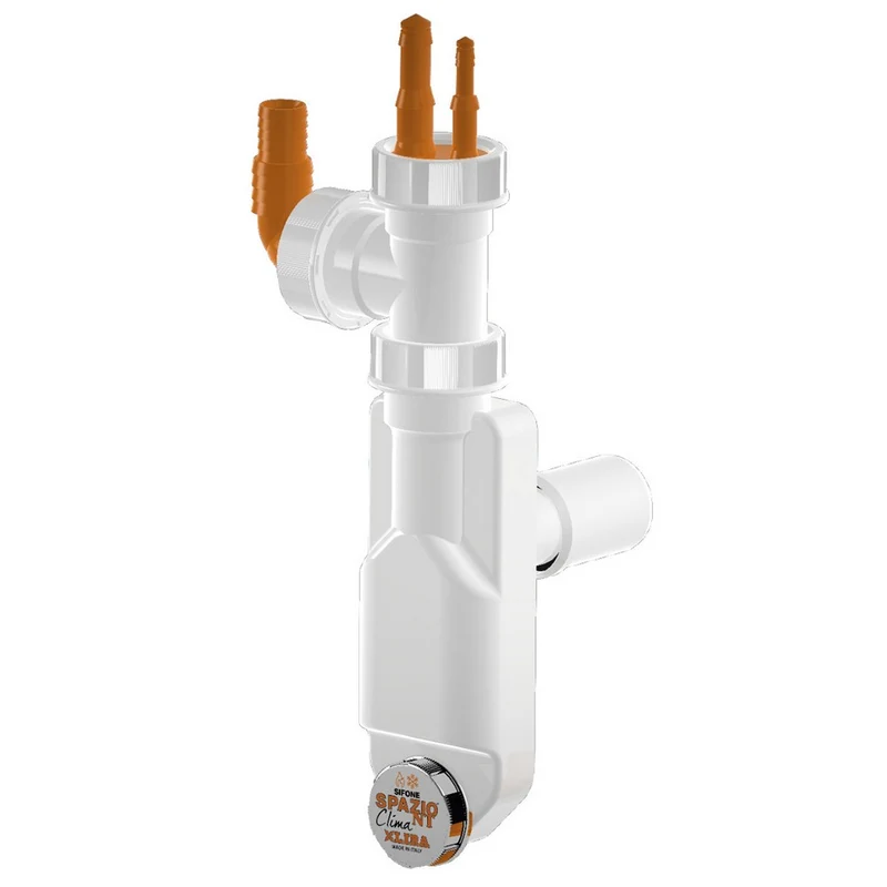 Siphon compact et inspectable à double raccordement pour la vidange des chaudières, lave-linge ou lave-vaisselle Spazio NT Clima