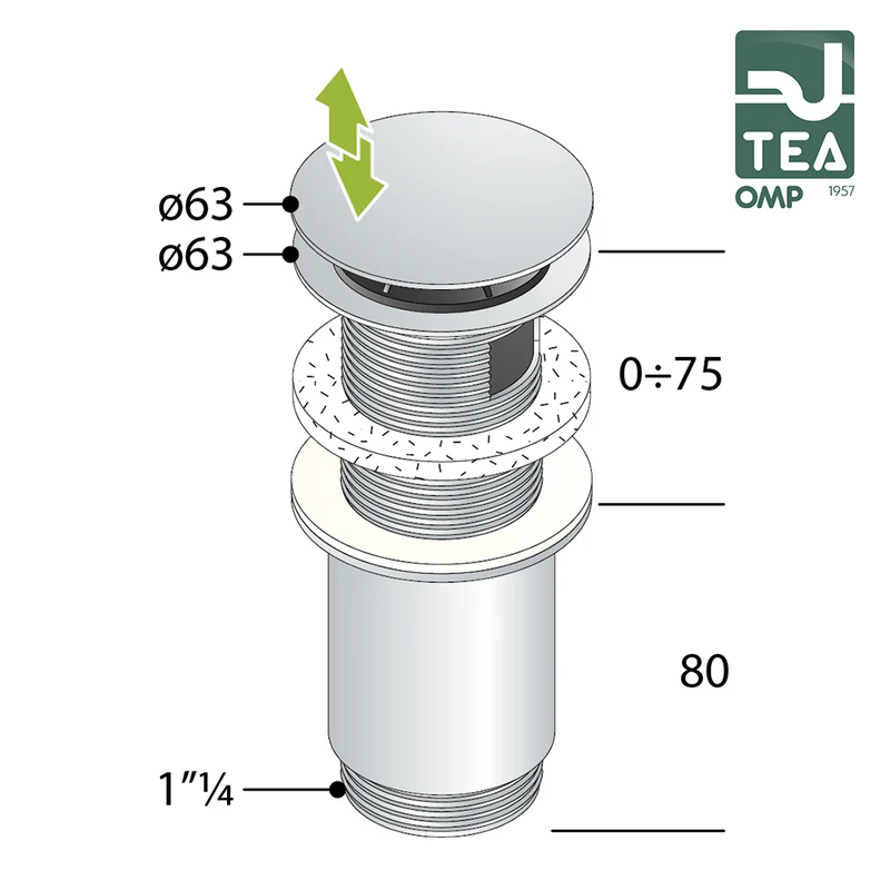 Bonde clic-clac TEA en laiton chromé pour lavabo et bidet - 7533.370.5