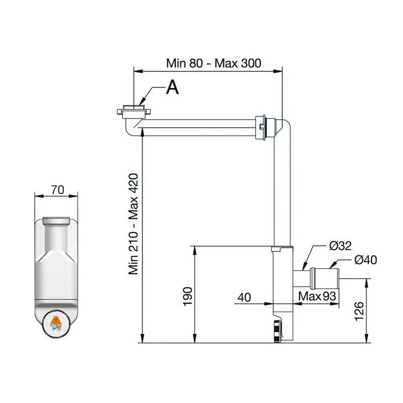 SIPHON DE SALLE DE BAIN GAIN DE PLACE NT SPACE LAVIER 1 1/4