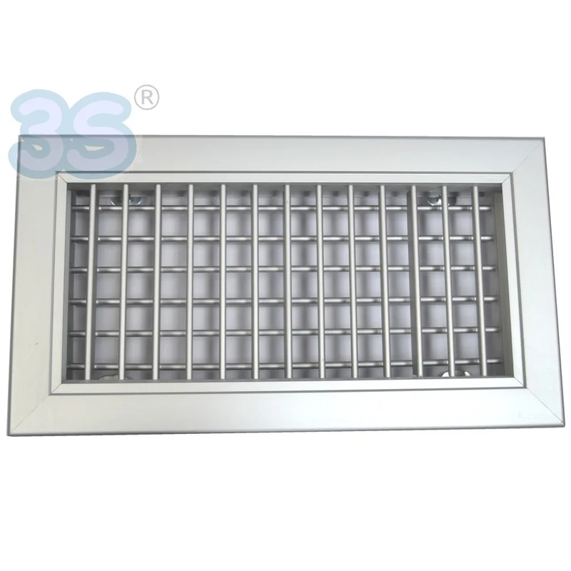 Buse de sortie en aluminium anodisé de 300 x 150 mm avec double rangée d'ailettes mobiles