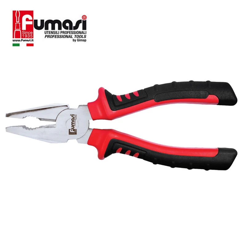 Pince professionnelle, de 200 mm de long, en acier chromé avec une poignée ergonomique et antidérapante.