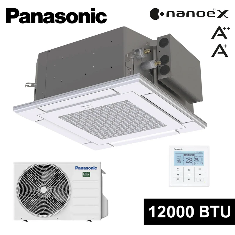 Climatiseur cassette Panasonic 60x60 cm 4 voies - 12 000 BTU 3,5 kW R32 A++