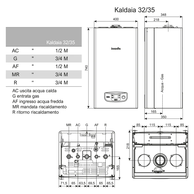 INNOVATION KALDAIA 32/35 - MTN - Chaudière à condensation au méthane de 32 kW pour le chauffage et de 35 kW pour la production d'eau chaude sanitaire