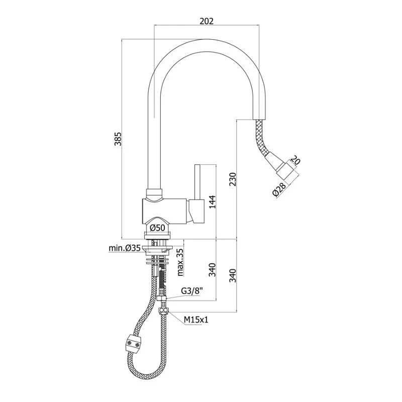 Mitigeur de cuisine et de douche extractible PAFFONI SK185 CR STICK