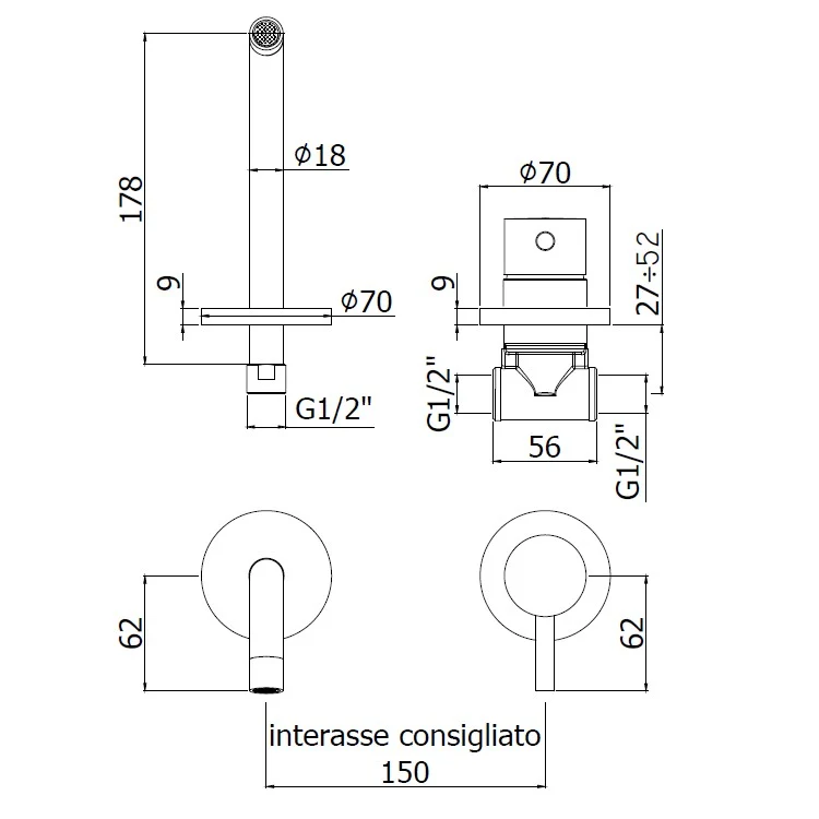 Mitigeur de lavabo encastré Paffoni Fonte Light - Bec de 175 mm