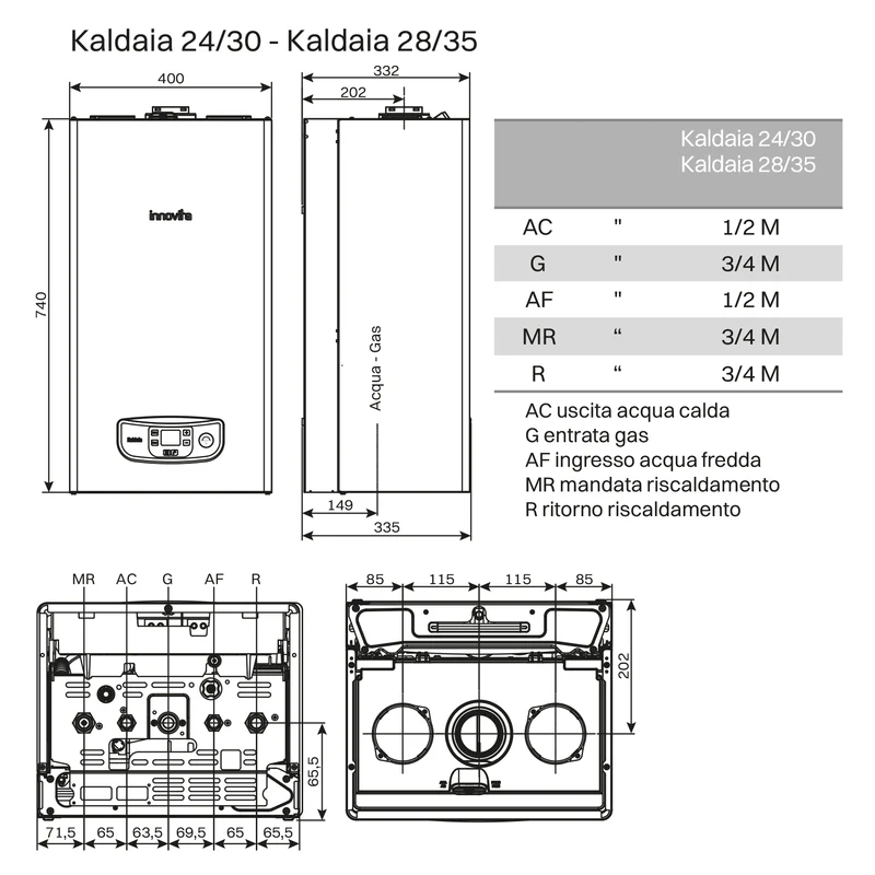 INNOVATION KALDAIA 28/35 MTN - Chaudière à condensation au méthane de 28 kW pour le chauffage et de 35 kW pour la production d'eau chaude sanitaire