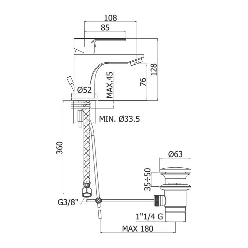 Mitigeur lavabo BLU PAFFONI avec bonde 1-1/4" - BLU075