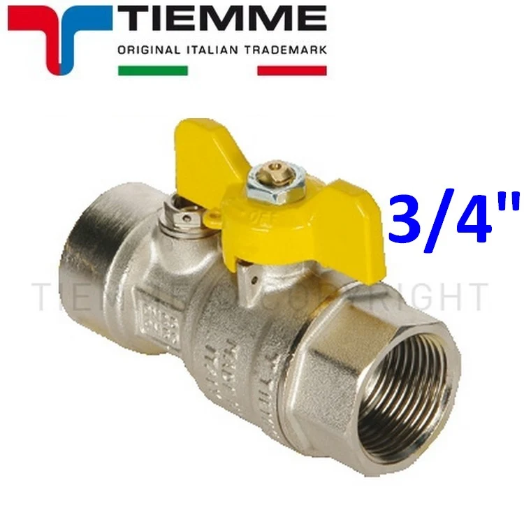 Vanne à gaz à bille F-F 3/4'' avec point de pression à levier papillon jaune - TIEMME