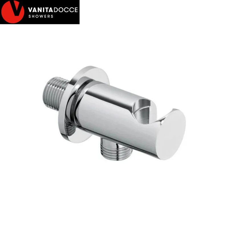 Coude de douche rond avec support mural en laiton, raccords M 1/2''