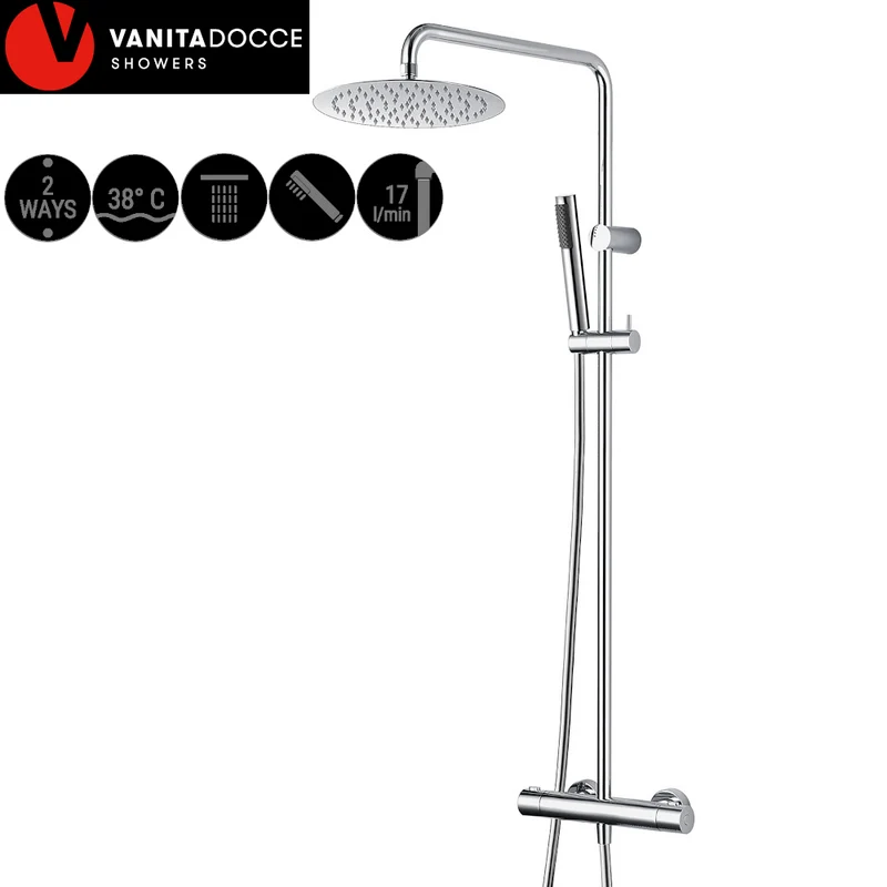 Colonne de douche IDRA avec mitigeur thermostatique, inverseur et pommeau de douche Ø25 cm - VANITA DOCCE