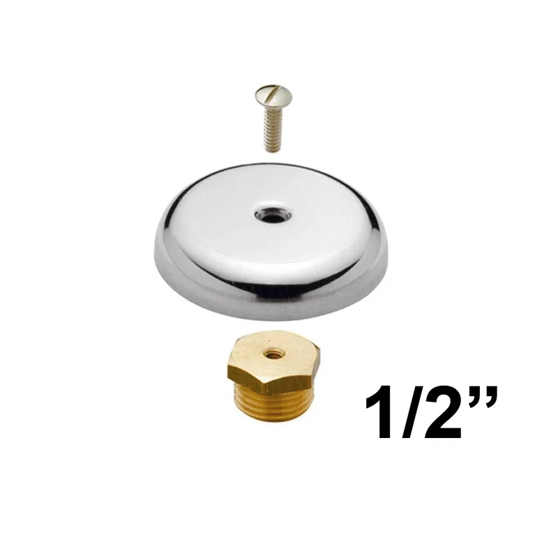 Bouchon mâle 1/2'' avec finition chromée et rosace de recouvrement.
