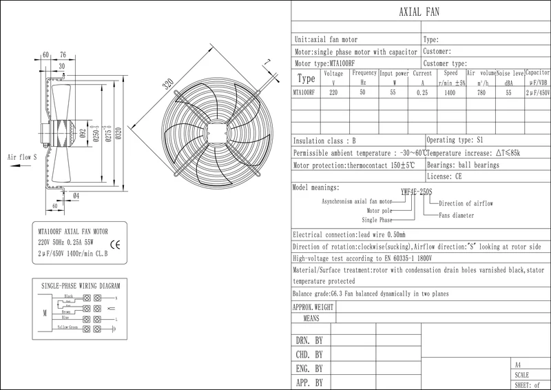 Extracteur d'air axial Ø 250 mm 55 W 220 V - avec moteur et grille