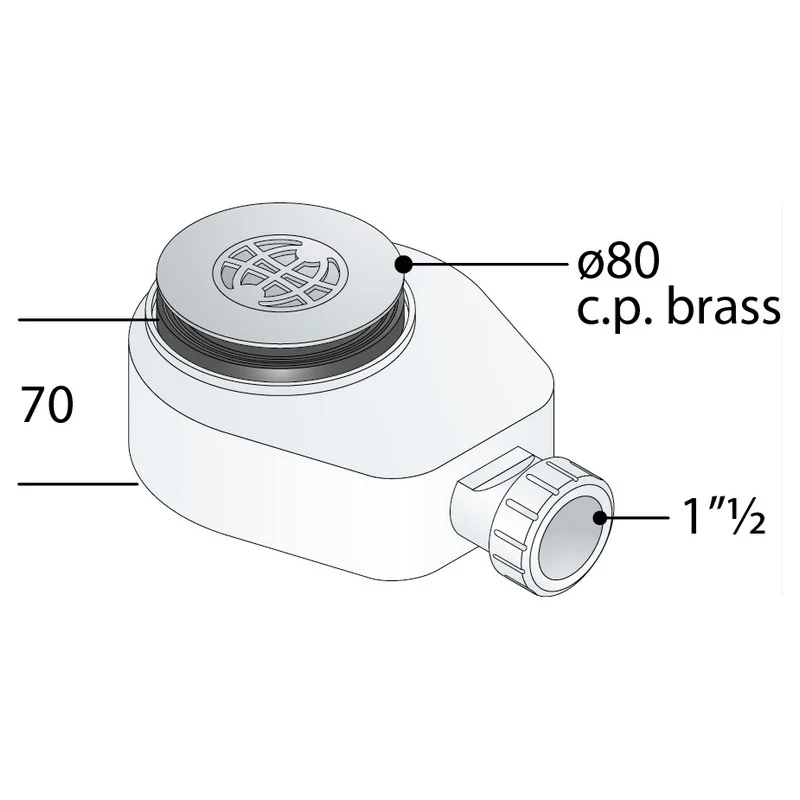 Bonde de douche en polypropylène avec grille en laiton chromé pour receveurs de douche percés de trous de Ø 50 et Ø 60 mm - TEA