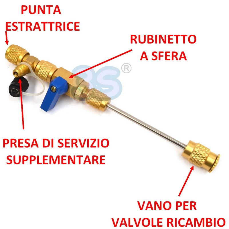 Extracteur avec robinet et prise de service pour vannes à pression à broche SAE 1/4''