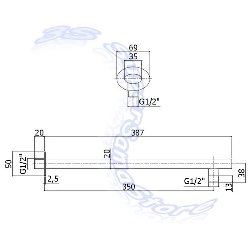 Bras de douche elliptique PAFFONI ZSOF090CR 35 cm