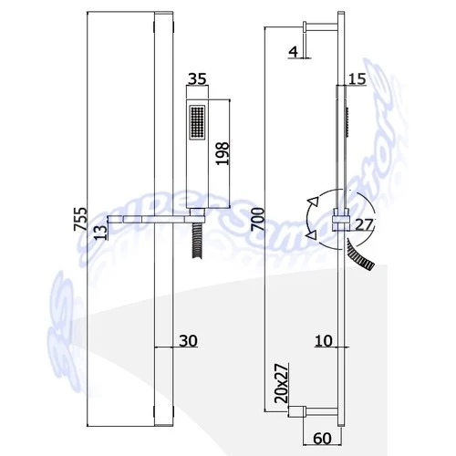 Barre de douche CITY PAFFONI - ZSAL145CRAG - Barre de douche carrée en métal et supports pour douchette
