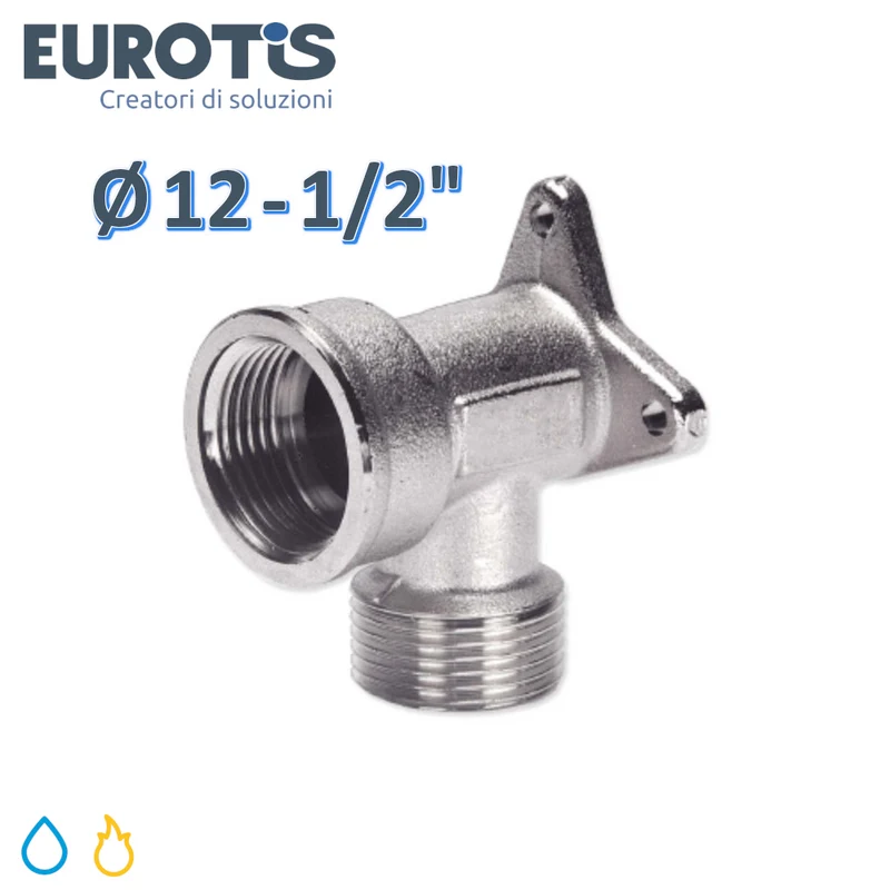 Coude Ø 12 - 1/2'' avec fixation mâle/femelle en laiton nickelé pour eau et gaz - Eurotis