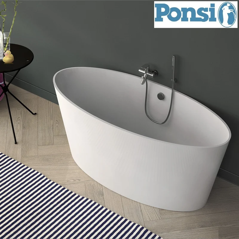 Baignoire ovale en résine effet marbre Ponsi Sigma avec structure de support - 159 x 72 cm