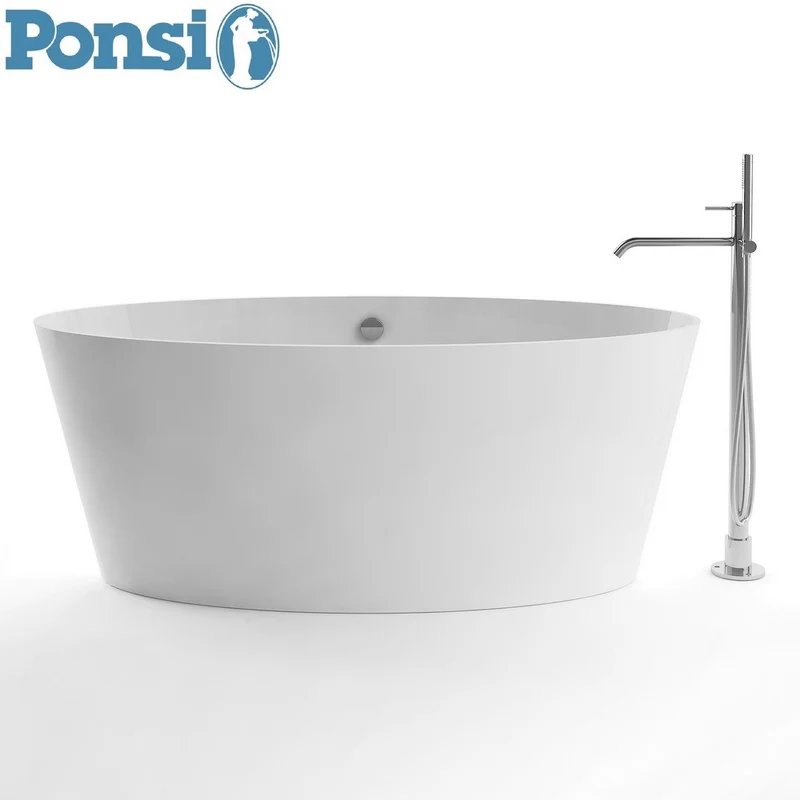 Baignoire ovale en résine effet marbre Ponsi Sigma avec structure de support - 159 x 72 cm